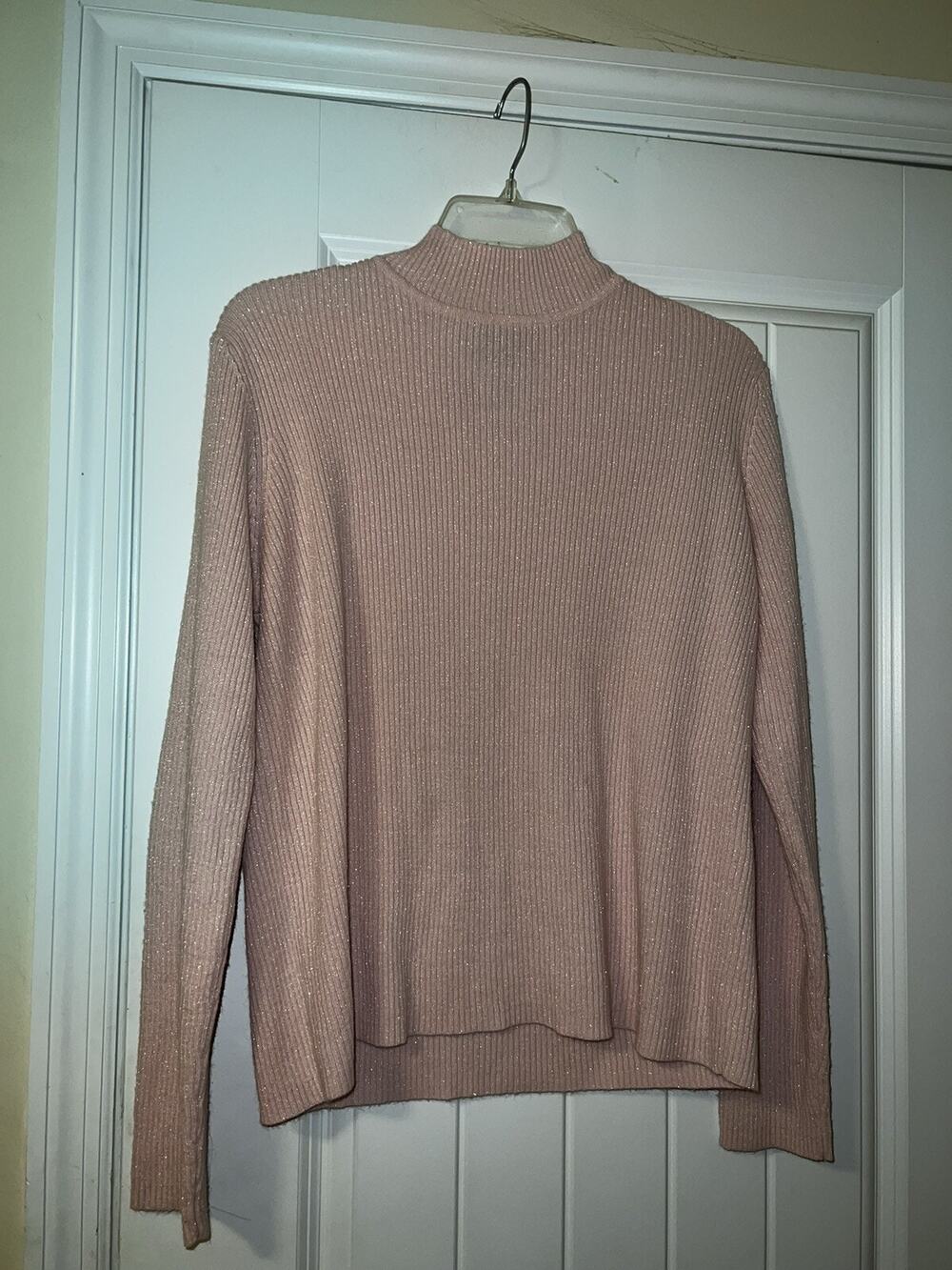Sag Harbor womens pink turtleneck long sleeve sweater sparkly acrylic PETITE PL